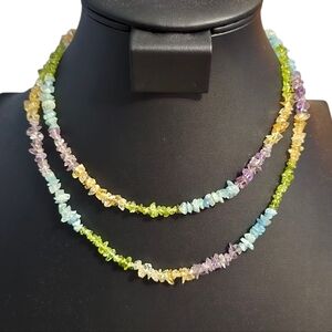 Multi Gemstone Chip Necklace Aquamarine Amethyst Peridot Citrine